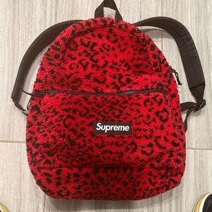 Supreme leopard red/black fleece backpack/ laptop bag